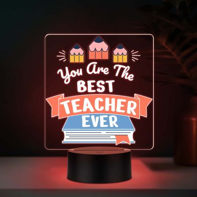 Best Teacher Ever UV Print Multicolor 3D LED Night Light – USB Powered Gift